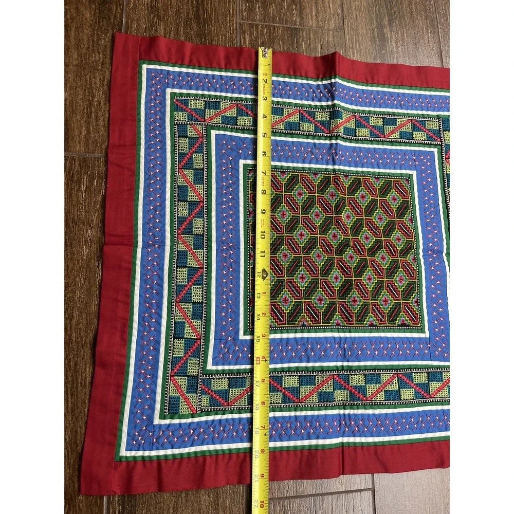 Vintage Hmong Embroidered Handmade Folk Art Cloth Wall Art Quilt Block 21 X 22